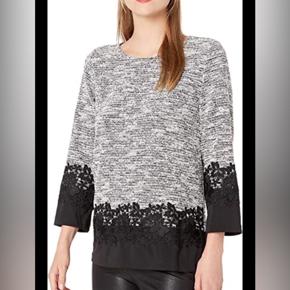 NWT Karl Lagerfeld Womens Paris Lace embellished 3/4 Sleeve sz M Formal Blouse